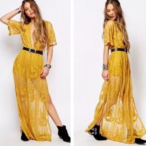 Honey Punch Embroidered Flower/Lace Boho Maxi Romper Long Dress Size Medium